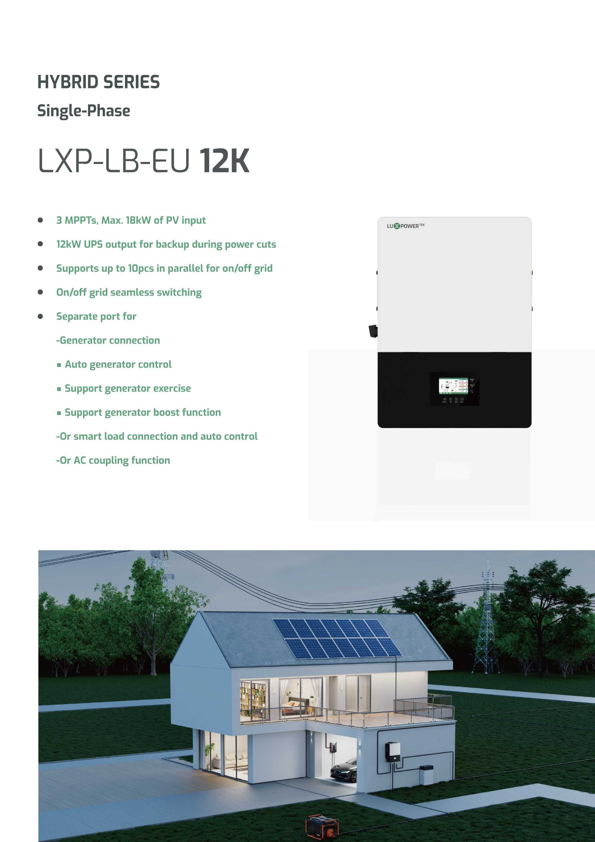 Luxpower LXP 12000 W Монофазен Хибриден инвертор 3MPPT 18K PV in