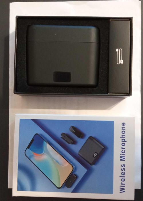Комплект 2 безжични микрофона със зарядна кутия, за смартфон и др.