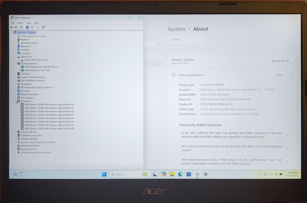 Laptop Acer A715-41G 15,6FHD/Ryzen 5 3550H/8GB/512SSD/GTX 1650 4GB !