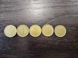 5 броя жълти стотинки 1999 монети 1 стотинка