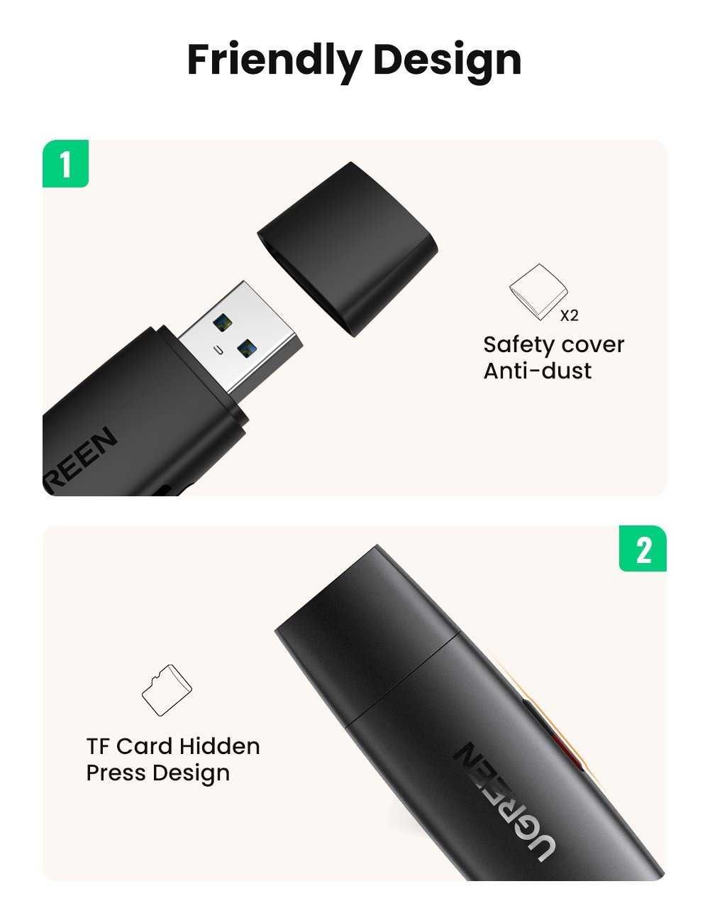 UGREEN USB 3.0 и USB-C Card Reader-четец на карти памет 2 в 1