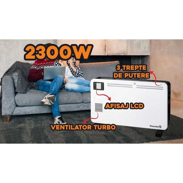 Convector Electric, Hausberg HB-8230,Putere 2000W, 3 Trepte De Putere