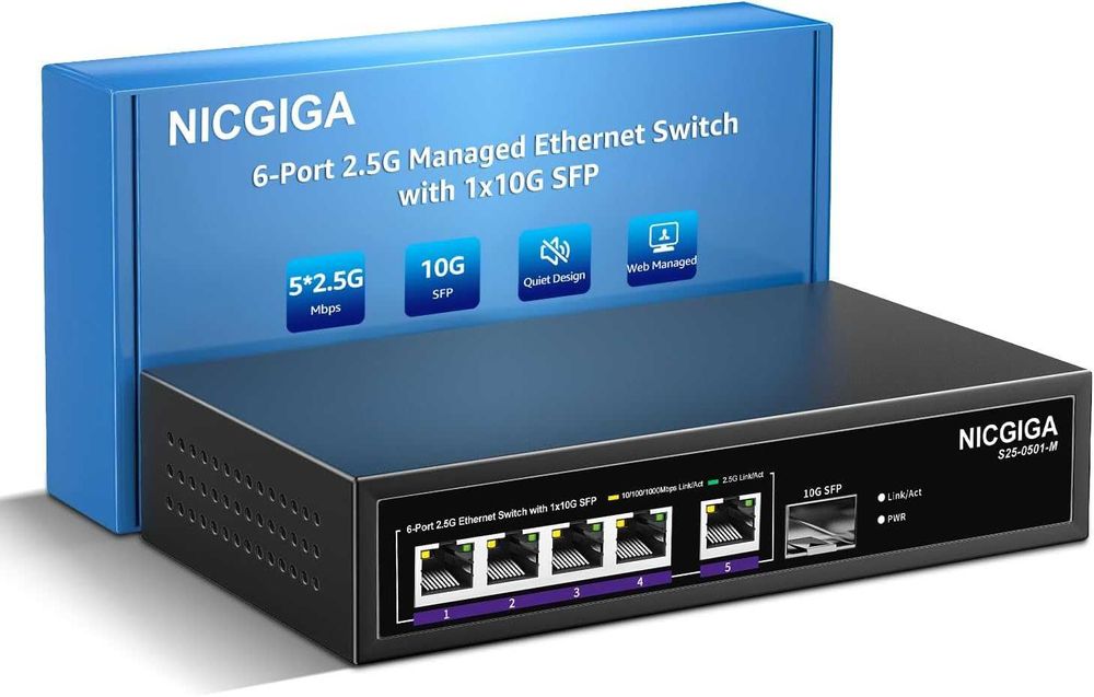 Switch Ethernet 6 port 2.5G,Web Smart,5x2.5Gbps,1x10Gbps SFP Uplink