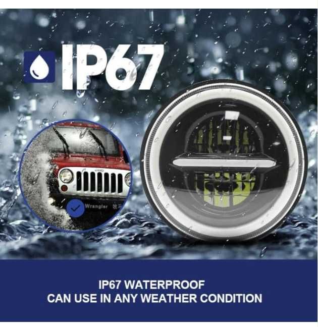 LED фар лампа халоген 12V-24V, 7500lm, 7 инча, 18см