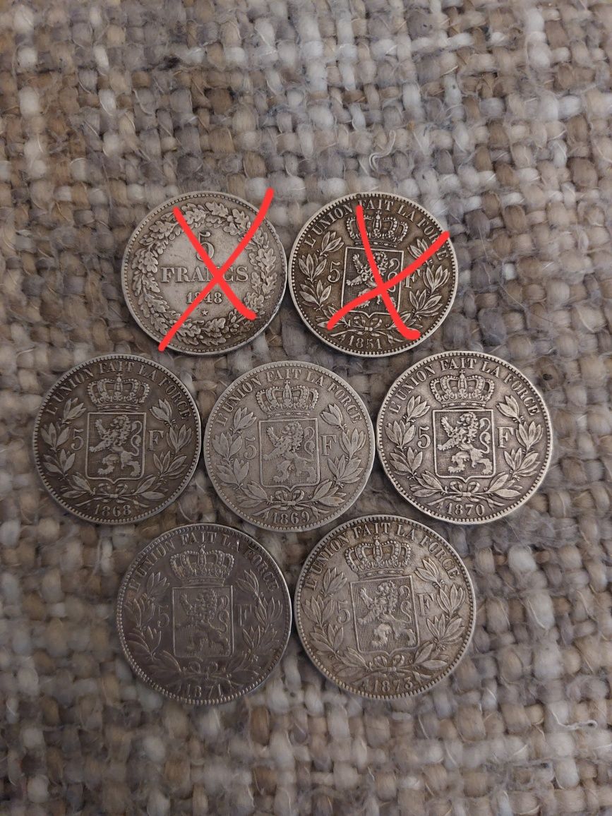 Monede vechi din argint Belgia - 5 piese