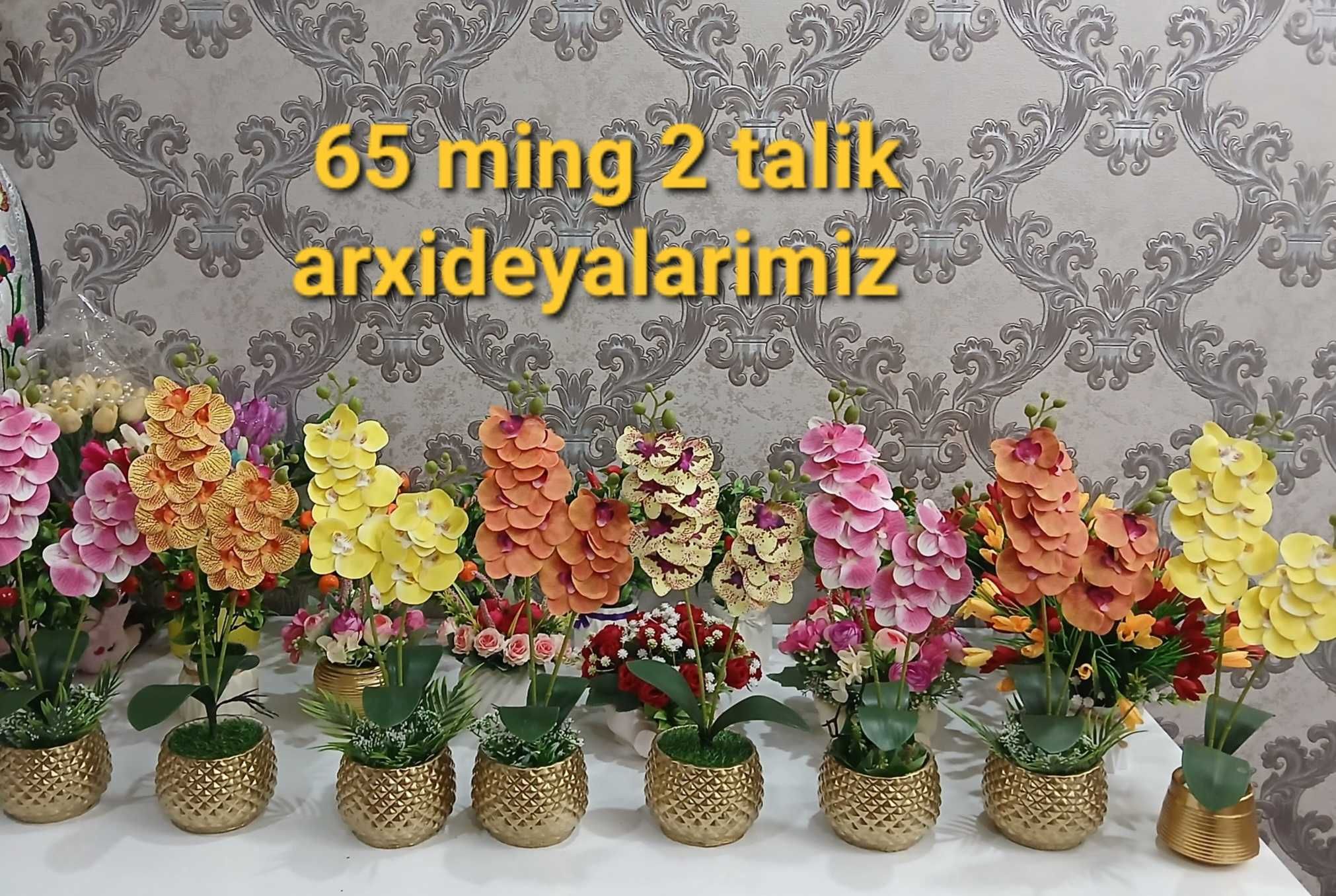 Suniy gullar dekorativ daraxtlar ,karobka va topperlar