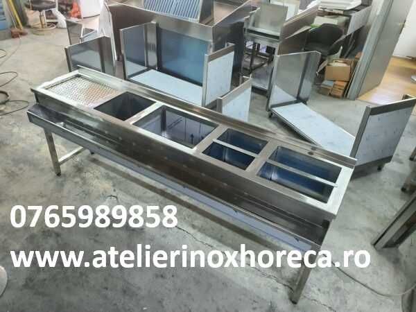 Statie de bar din inox cu 5 cuve 2400×500/600×900mm