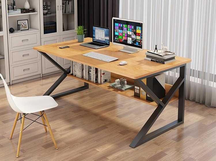Масивно бюро тип офис маса за компютър с рафт - два цвята