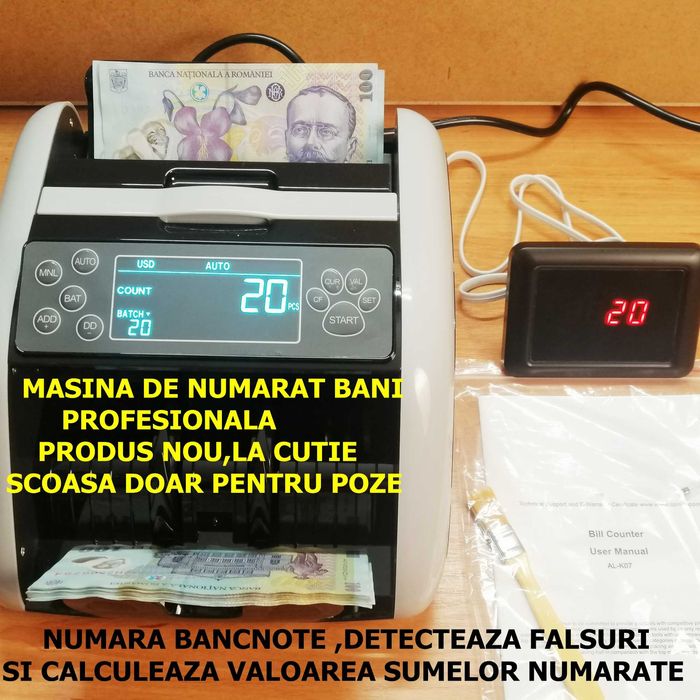 Mașină /aparat numărat bancnote/bani si detectie falsuri, display LCD