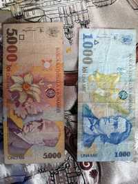 Bancnote autentice de 5000 și 1000 lei