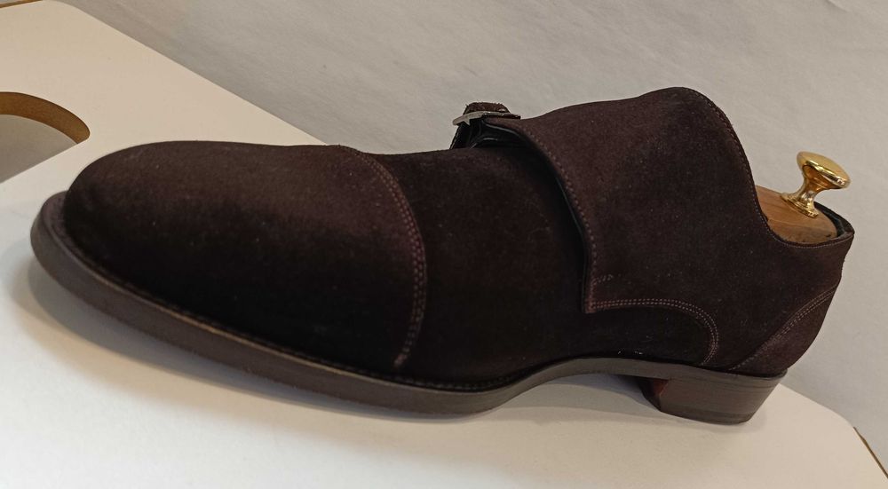 Pantofi monk 41 41.5 lucrati manual Boggi Milano piele naturala suede