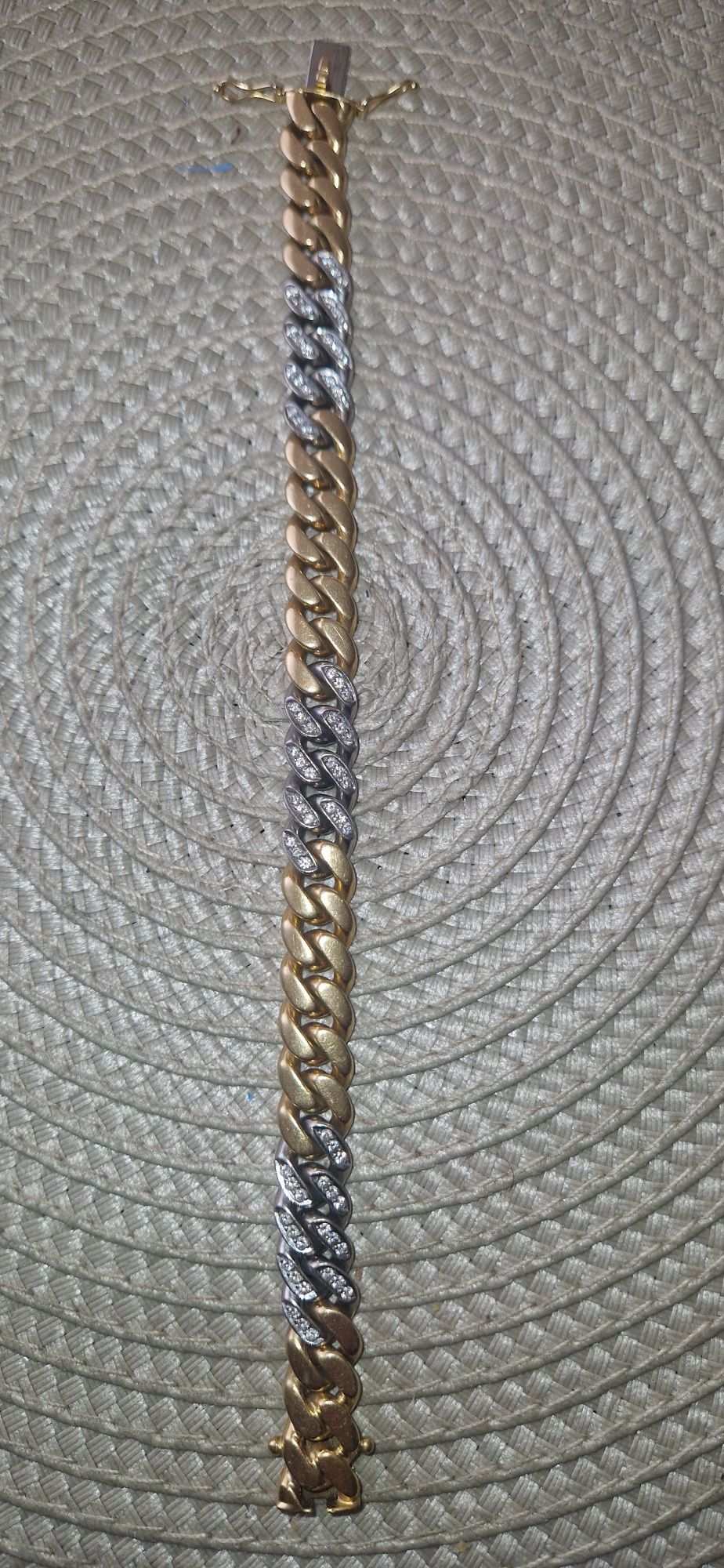 Bratara aur 18k alb/galben+ diamante model cuban deosebit