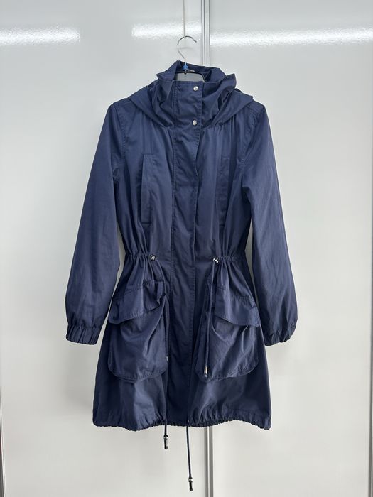 Jacheta/Parka lunga bleumarin cu gluga de primavara/toamna