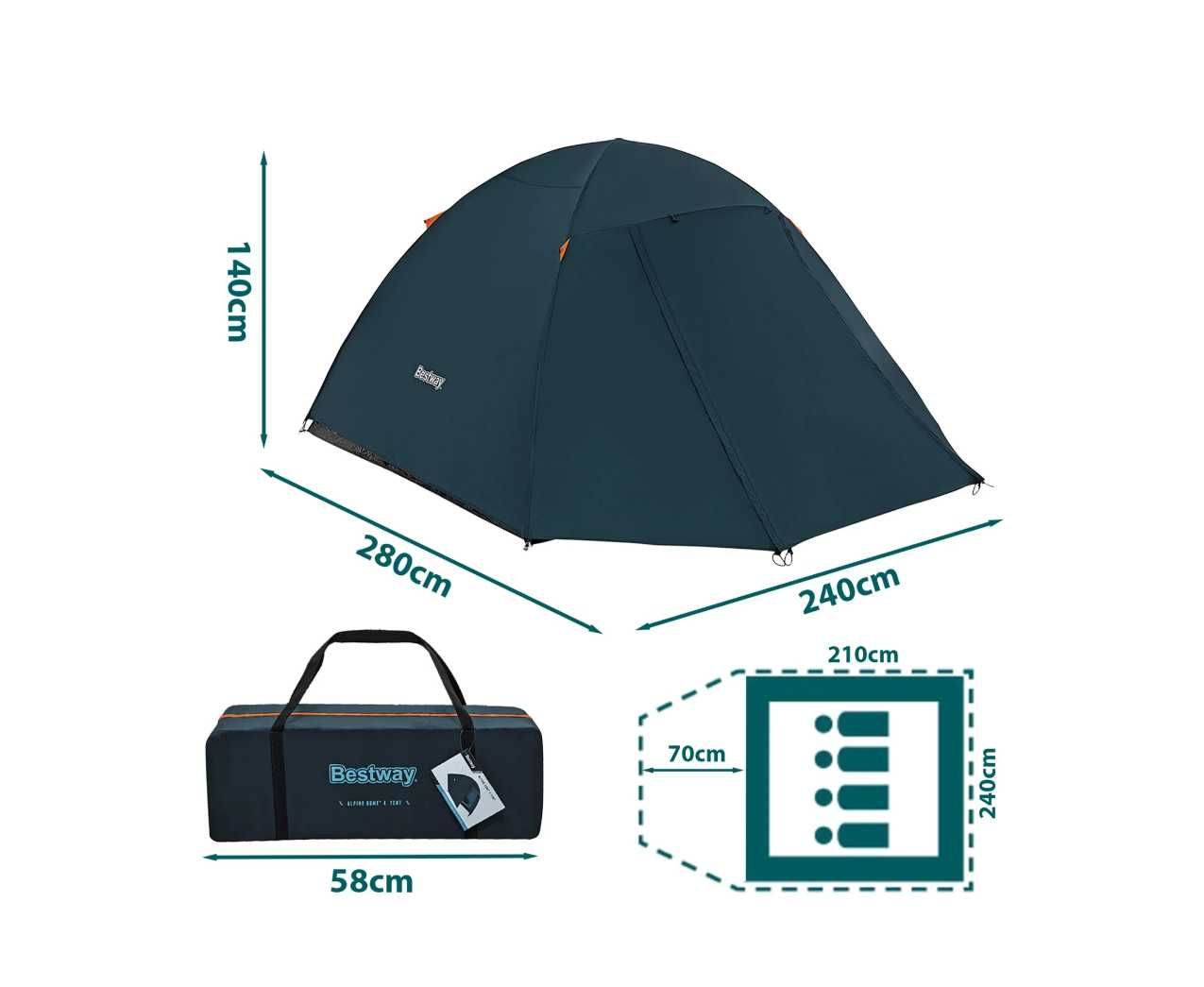 Палатка 4х местная-280 x 240 x 140 см Bestway 68141 Доставка бесплатно