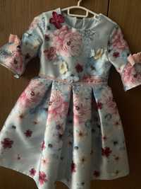 Официална детска рокля флорален принт, Petite fleur, момиче, 4 г.