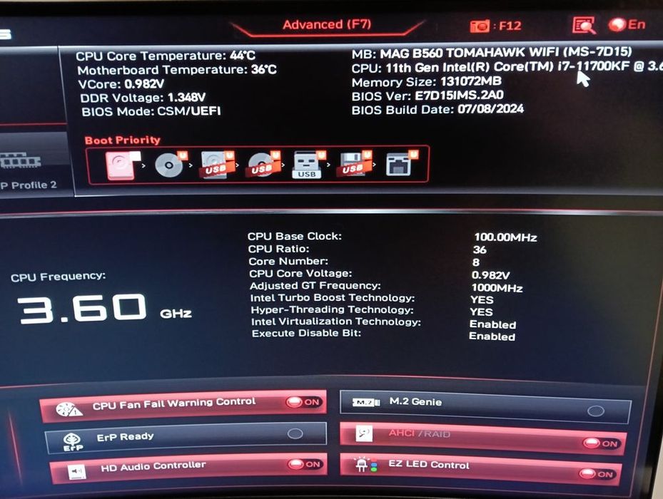 Kit Procesor Intel I7 11700kf+MB MSI MAGB560 TOMAHAWK+32RAM