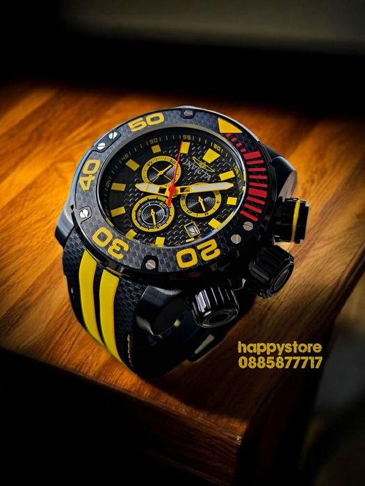 INVICTA Carbon Black/Yellow 52 mm, Инвикта нов ръчен часовник