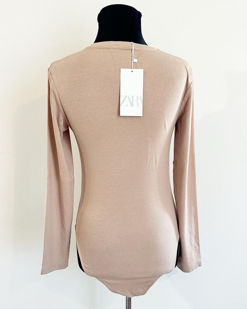 Bluza tip body ZARA nude nou cu eticheta crem M L XL