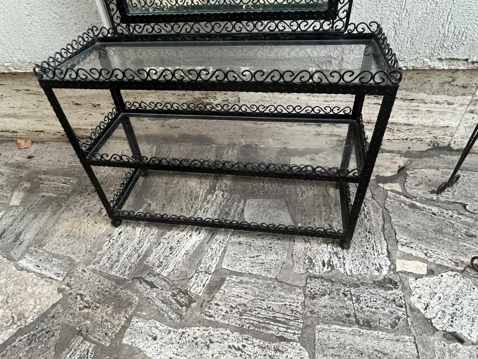 Oglindă și consolă cu 3 etaje cu cadru din fier forjat