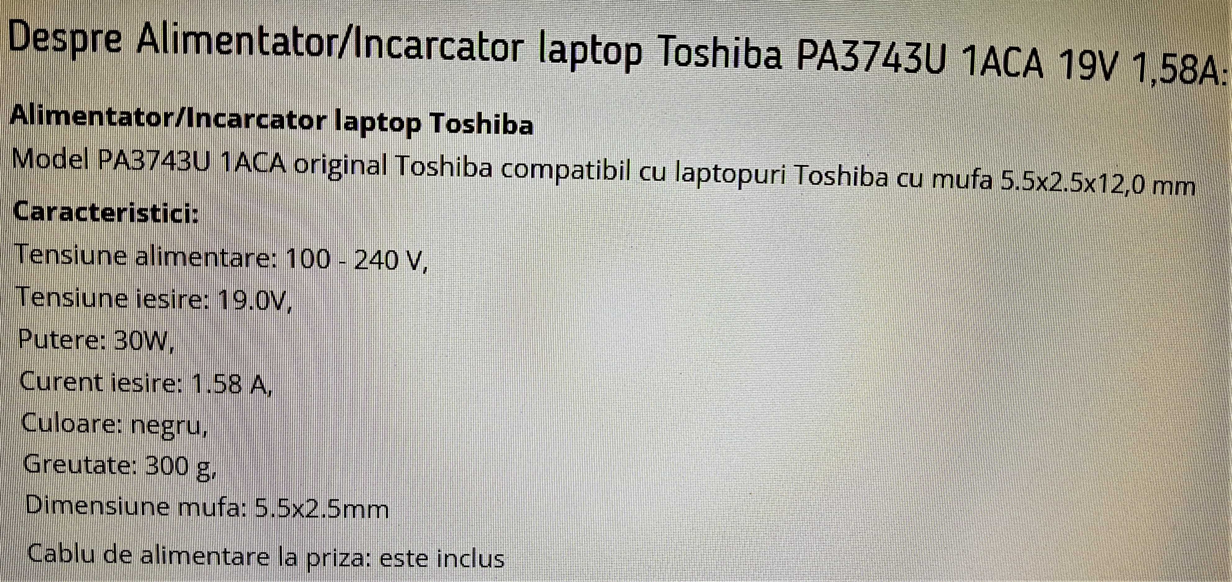 Incarcator original laptop Toshiba PA3743U 1ACA