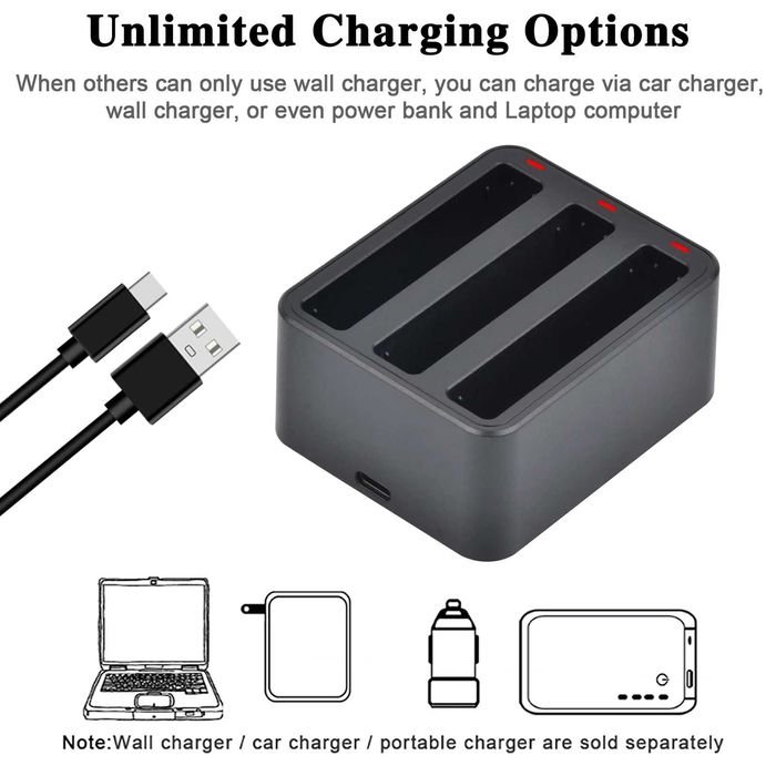 Set 3 acumulatori 2400mAh + incarcator triplu camere Insta360 X4