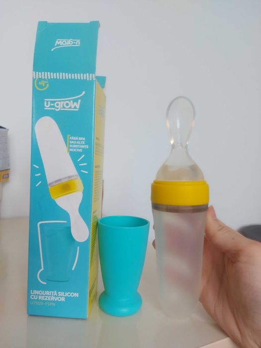 Lingurita din silicon cu rezervor U- Grow turcoaz cu galben