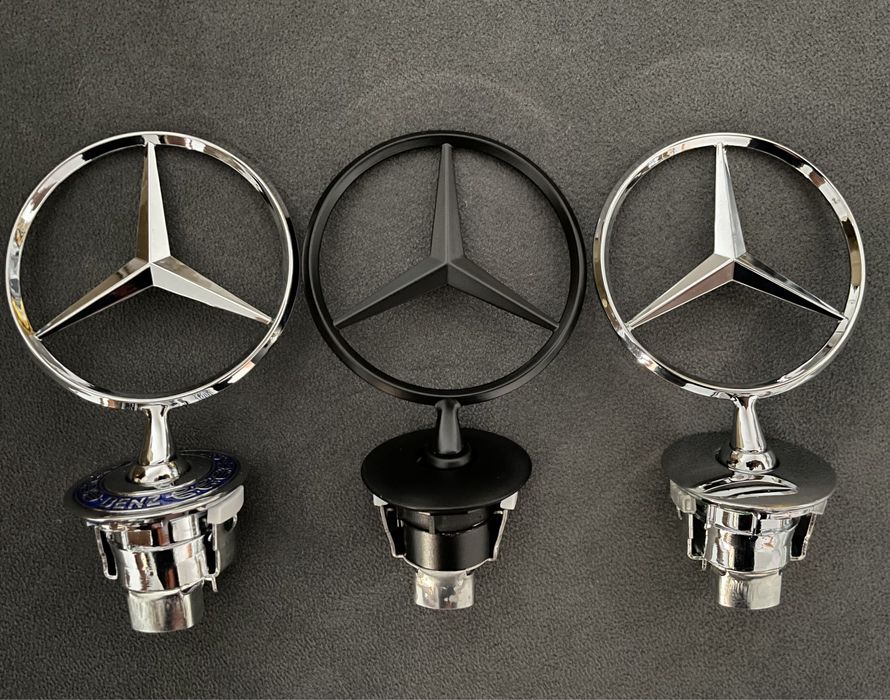 Emblema capota Mercedes argintiu negru mat metal stea 44mm Class C E S