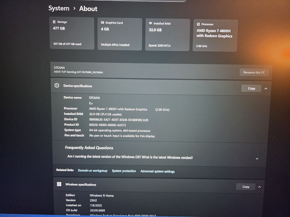 Vand laptop gaming Asus TUF 706ih