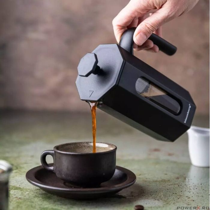 Infuzor pentru cafea, ceai sau ierburi, 350 ml, sticla si inox, negru,