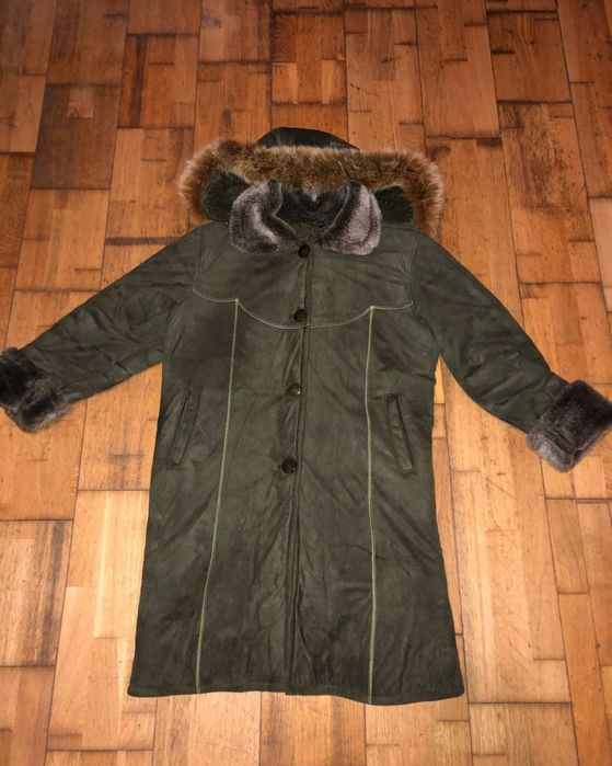 Palton dama cu blana , verde kaki