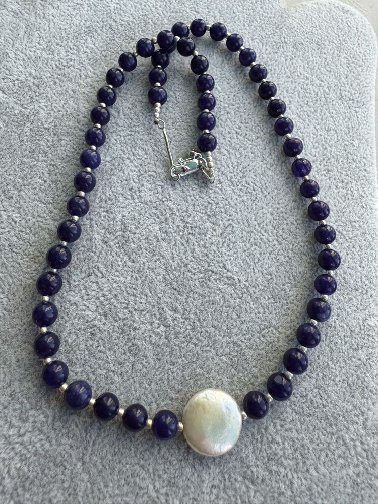 Colier din argint, lapis lazuli si perla