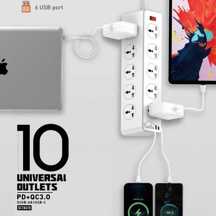 16 in 1 Сетевой фильтр LDNIO SC10610 — 10 розеток + 6 USB. Есть достав