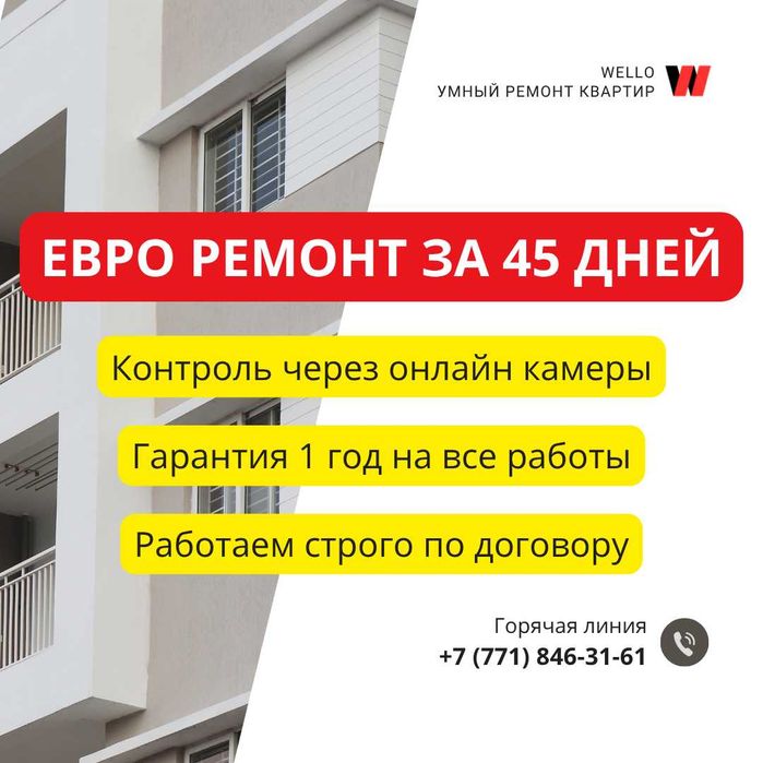 Евро ремонт за 45 дней со штрафом за просрочку 0,1%, гарантия 1 год