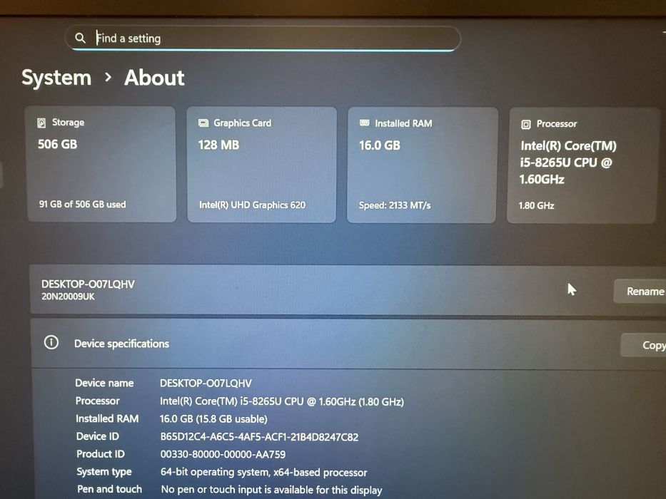 Лаптоп Lenovo ThinkPad t490 i5, 16 gb RAM, 512 gb SSD 14" Гаранция