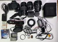 DSLR фотоапарат Canon 550D с множество допълнителни аксесоари