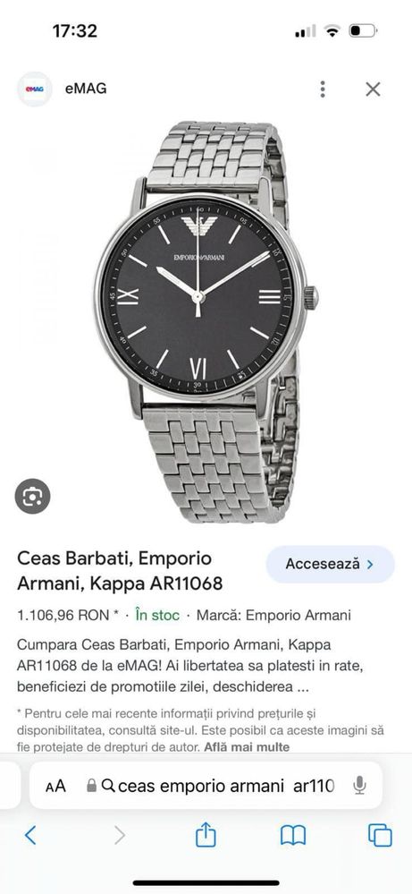 Ceas emporio armani barbatesc nou nout cu eticheta si ambalaj complet