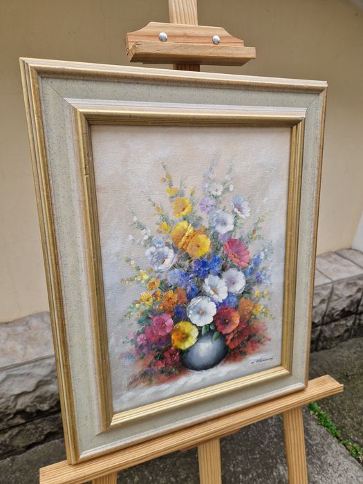 Прекрасна антикварна авторска картина масло върху платно