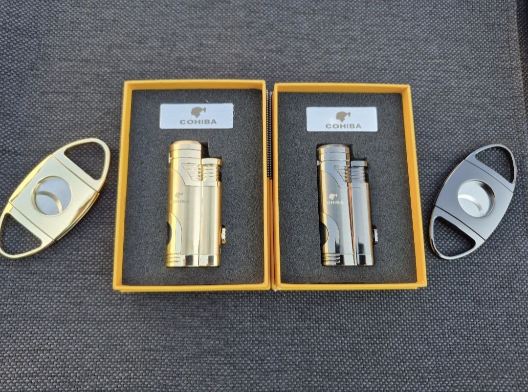Луксозна запалка за пури COHIBA с подарък резачка,два цвята