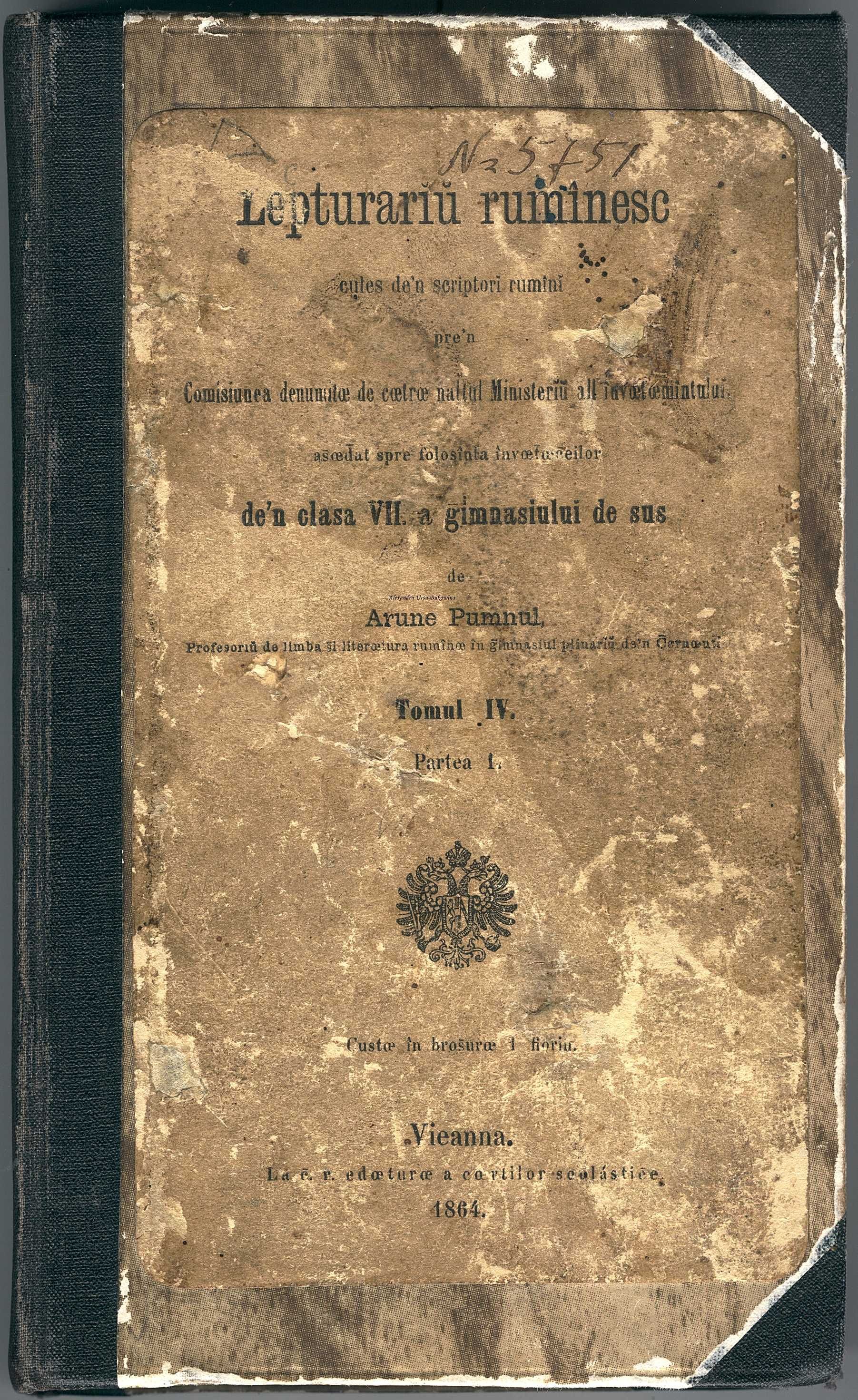 Apariție:Viena1864, Lepturariu rumînesc cules de’n scriptori rumîni...