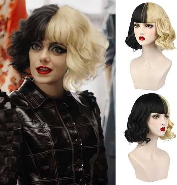 Shining Yourself ls460-1 Женска перука Cruella Deville Черно-бяла къса