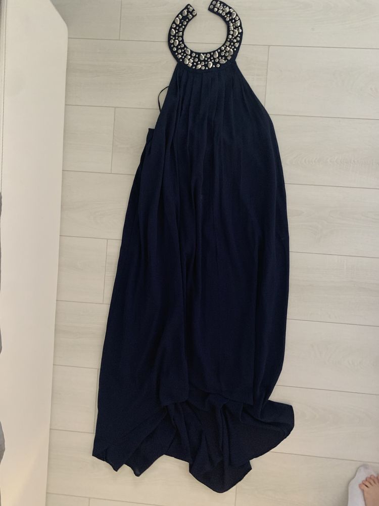 Дълга тъмно синя рокля шифон H&M Exclusive