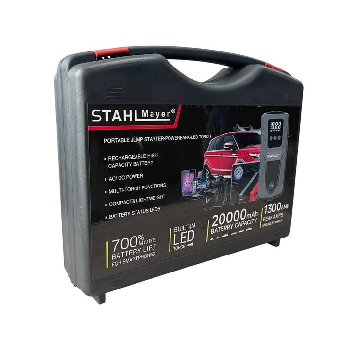 STAHLMAYER Jump Starter 20000mAh – 12V/1300A стартер с компресор