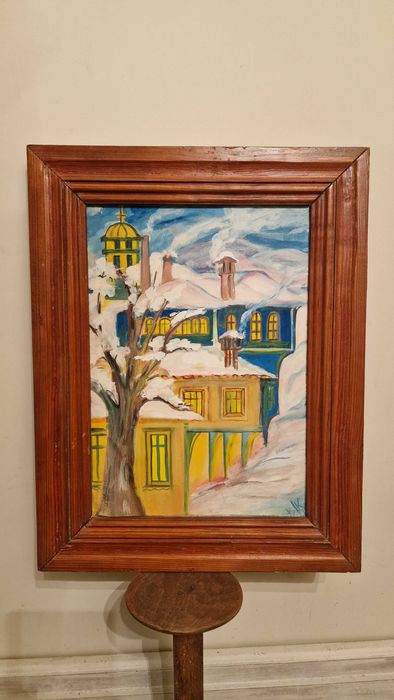 Стара Българска картина, масло, подпис, масивна дървена рамка.