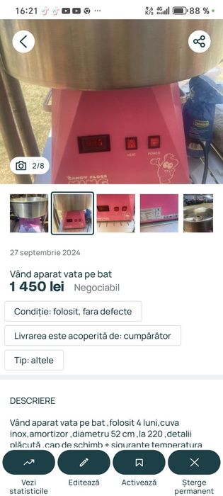 Vând aparat vata de zahar