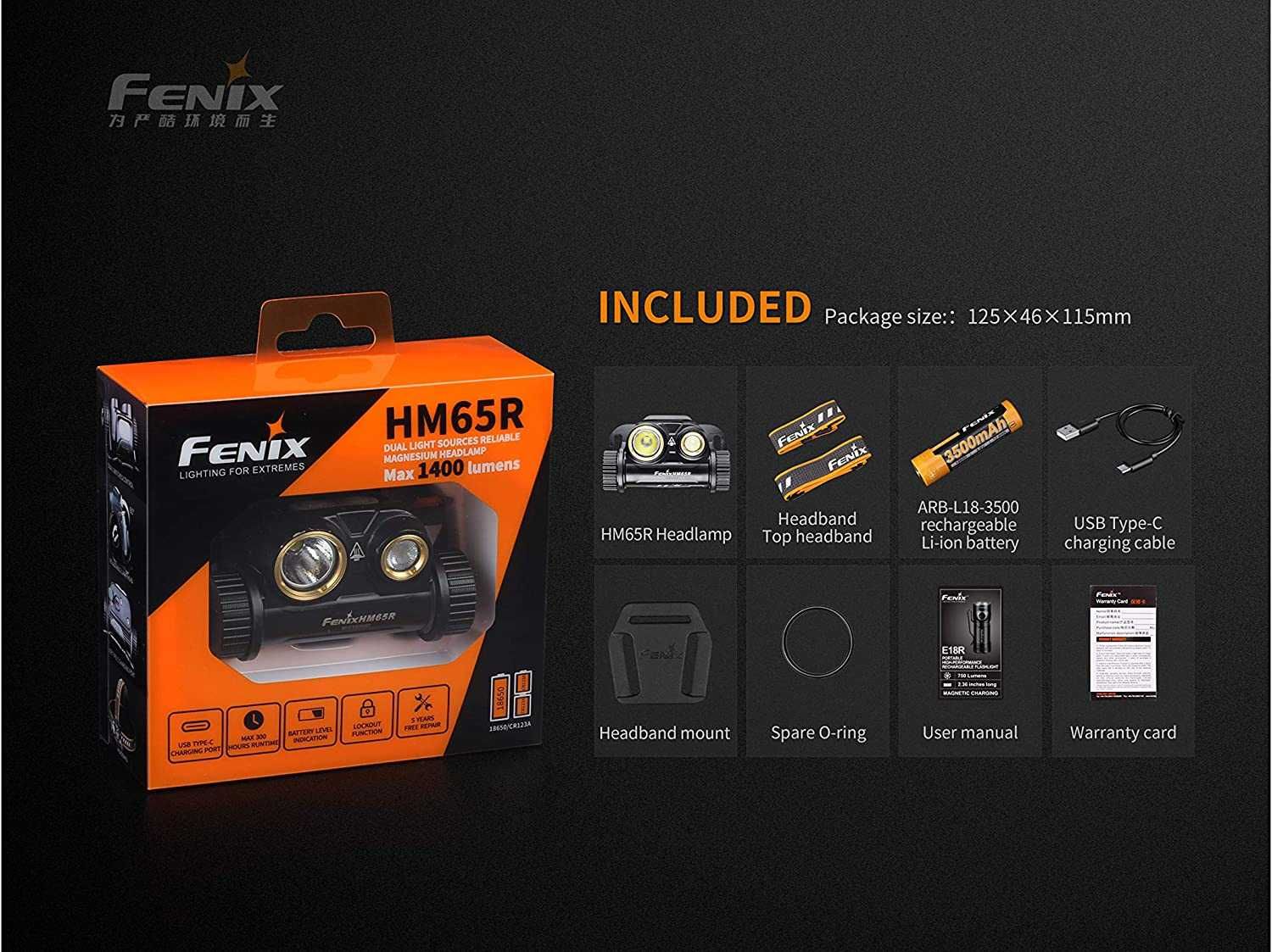 Fenix HM65R светодиоден LED фенер-челник, с 18650 оригинална батерия