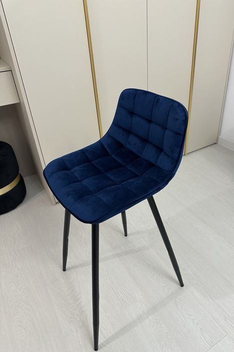 Set 2 scaune de bar moderne, catifea, culoare albastru velvet