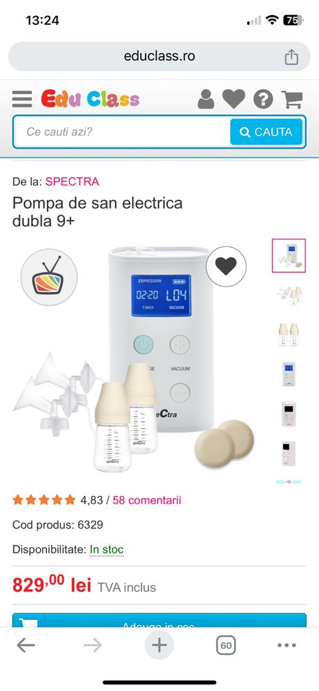 Pompa de san electrica Spectra dubla 9+