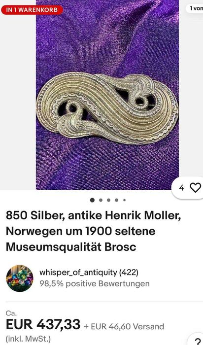 BROSA ARGINT 925 - Dragestil style by Henrik Moller - Norway - c.1900!