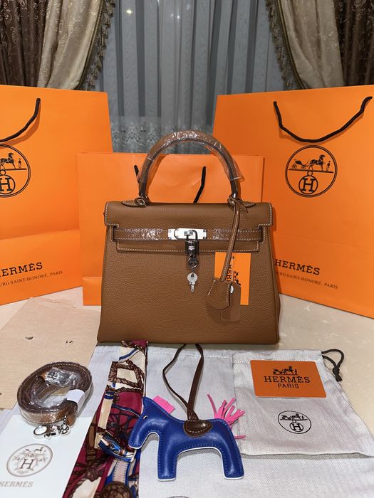Geanta Hermes Kelly 28cm Maro/accesorii silver