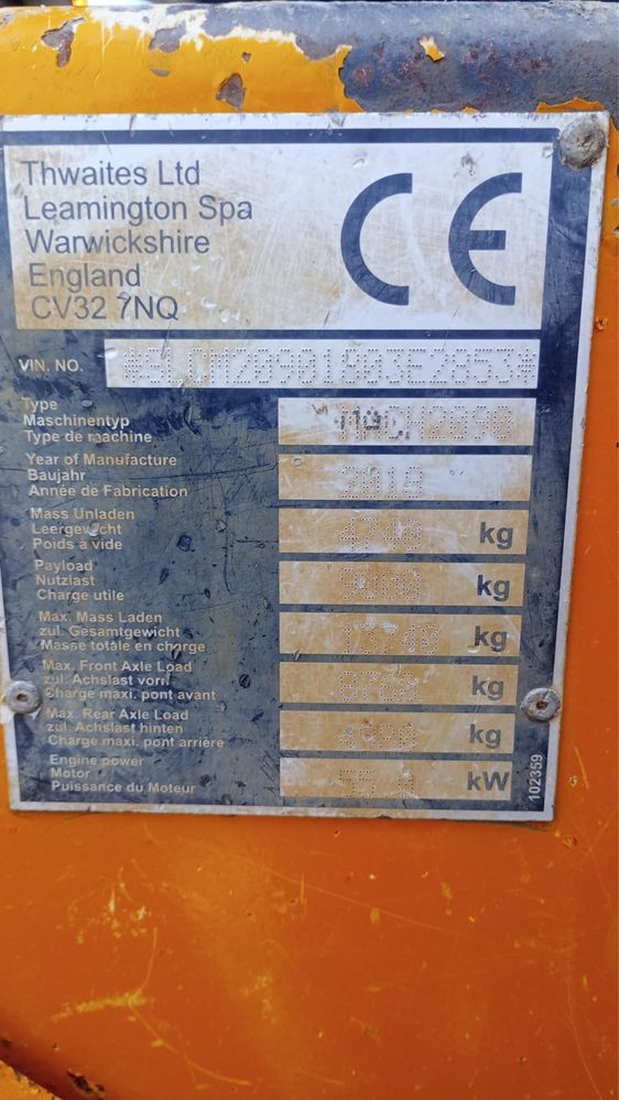 Dumper Thwaites 9 Tone, an 2018